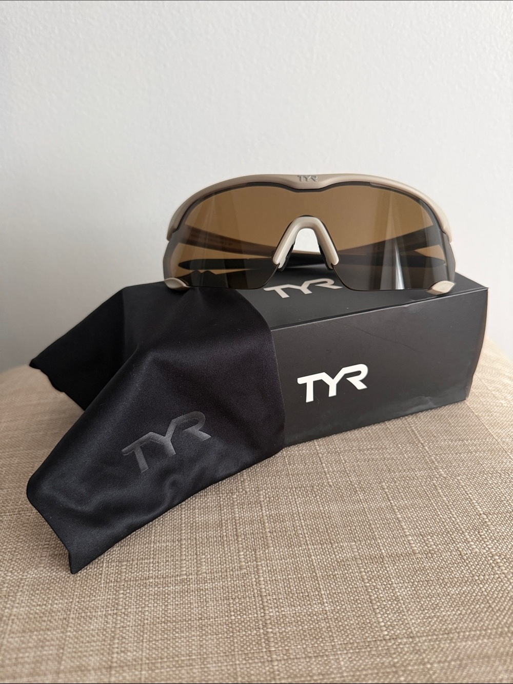 TYR Shield Sunglasses with Brown Lens and Beige Frame